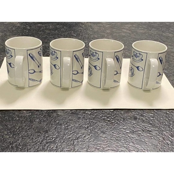 Set of 4 Fitz & Floyd Omnibus Habitat Americana Colony Blue Mugs - Picture 3 of 11